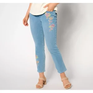Belle by Kim Gravel Pet Flexibelle Floral Straight Leg Ankle Jeans - a world of fashionable women's clothing, including a wide selection of dresses and trendy accessories.> Hat