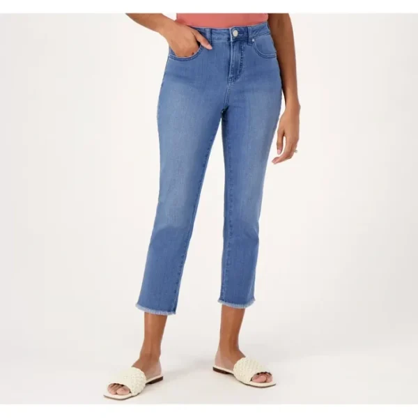 Shop All<Belle by Kim Gravel Pet. Primabelle Crop Jeans w/ Frayed Hem - a world of fashionable women's clothing, including a wide selection of dresses and trendy accessories.