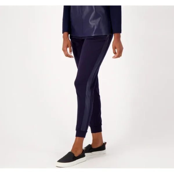 Shop All<Belle by Kim Gravel Petite Faux Leather Trimmed Jogger Pants - a world of fashionable women's clothing, including a wide selection of dresses and trendy accessories.
