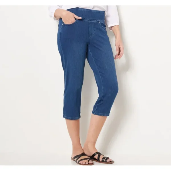 Shop All<Belle by Kim Gravel Petite Flexibelle Capri Jeans - a world of fashionable women's clothing, including a wide selection of dresses and trendy accessories.