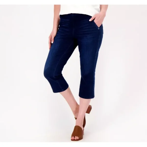 Shop All<Belle by Kim Gravel Petite Flexibelle Straight Leg Capri Jean - a world of fashionable women's clothing, including a wide selection of dresses and trendy accessories.