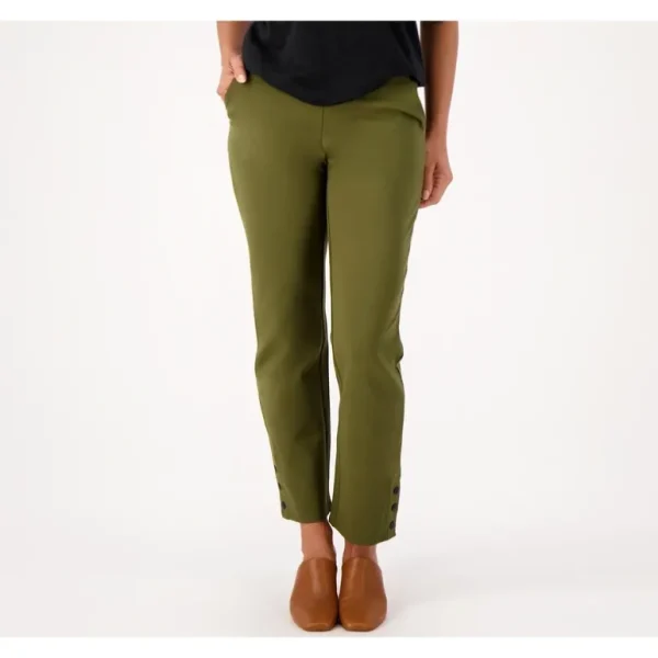 Belle by Kim Gravel Petite Ponte Ankle Pant with Snap Details - a world of fashionable women's clothing, including a wide selection of dresses and trendy accessories.> Hat