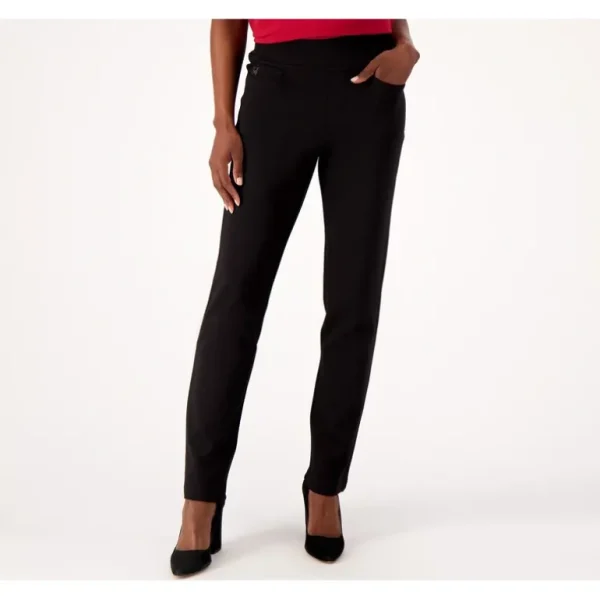 Belle by Kim Gravel Petite Ponte Slim Straight Leg Pants - a world of fashionable women's clothing, including a wide selection of dresses and trendy accessories.> Hat