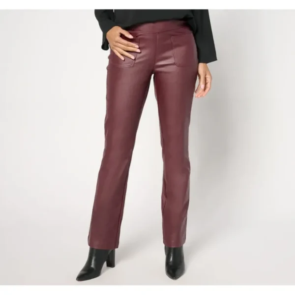 Belle by Kim Gravel Petite Rebelleious Coated Twill Baby Boot Pant - a world of fashionable women's clothing, including a wide selection of dresses and trendy accessories.> Coats