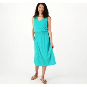 Dresses<Belle by Kim Gravel Petite Slub Knit Smocked Waist Dress - a world of fashionable women's clothing, including a wide selection of dresses and trendy accessories.