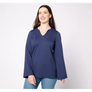 Dresses<Belle by Kim Gravel Ponte Split Neck Top - a world of fashionable women's clothing, including a wide selection of dresses and trendy accessories.
