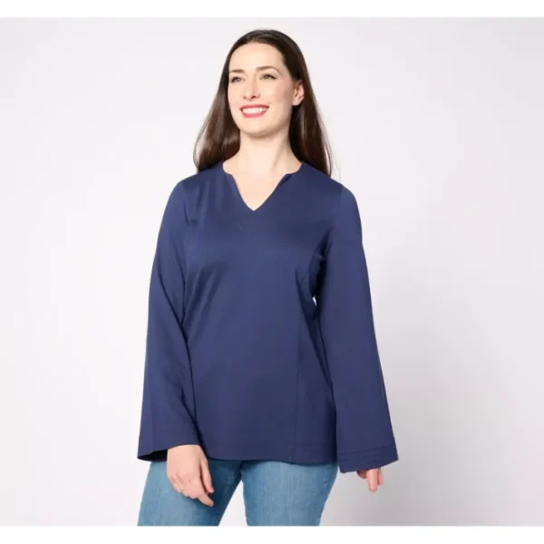 Dresses<Belle by Kim Gravel Ponte Split Neck Top - a world of fashionable women's clothing, including a wide selection of dresses and trendy accessories.