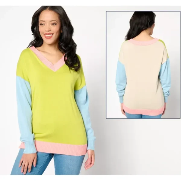 Shop All<Belle by Kim Gravel Pop of Color Color Block Sweater - a world of fashionable women's clothing, including a wide selection of dresses and trendy accessories.
