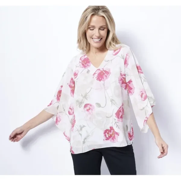 Shop All<Belle by Kim Gravel Poppy Printed Blouse - a world of fashionable women's clothing, including a wide selection of dresses and trendy accessories.