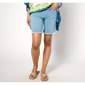 Belle by Kim Gravel Primabelle Denim 5 Pocket 8"Shorts w/Fray - a world of fashionable women's clothing, including a wide selection of dresses and trendy accessories.> Hat