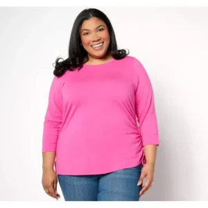 Belle by Kim Gravel Primabelle Knit 3/4 Sleeve Side Ruched Top - a world of fashionable women's clothing, including a wide selection of dresses and trendy accessories.> Hat