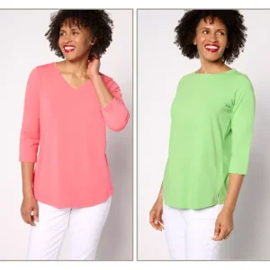 Fashion<Belle by Kim Gravel Primabelle Knit Set of 2 3/4 Sleeve Tops - a world of fashionable women's clothing, including a wide selection of dresses and trendy accessories.