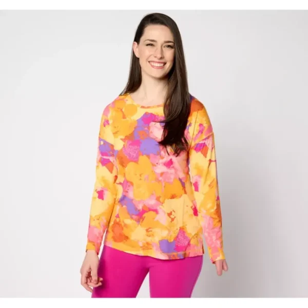 Shop All<Belle by Kim Gravel Rayon Spandex Blooms a Blur Cross Back Top - a world of fashionable women's clothing, including a wide selection of dresses and trendy accessories.