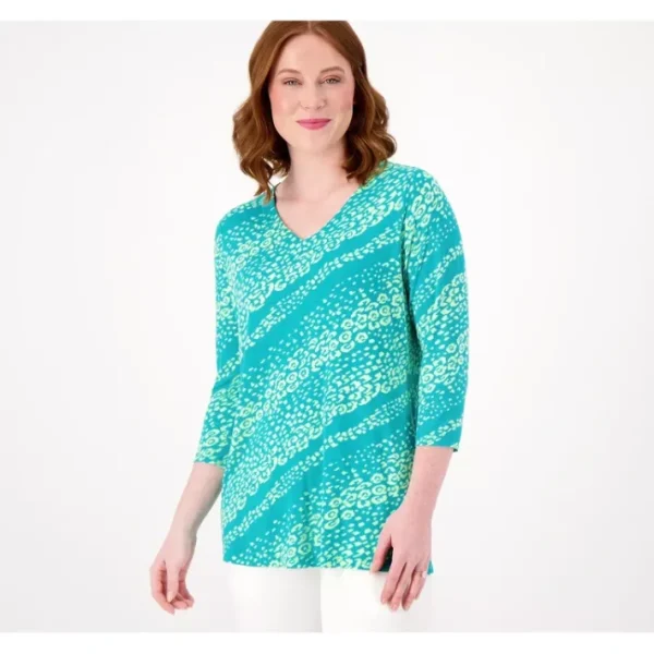 Shop All<Belle by Kim Gravel Rayon Spandex Citi Cat V-Neck Top - a world of fashionable women's clothing, including a wide selection of dresses and trendy accessories.