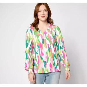 Fashion<Belle by Kim Gravel Rayon Spandex Desert Escape Top with Smocked Cuffs - a world of fashionable women's clothing, including a wide selection of dresses and trendy accessories.