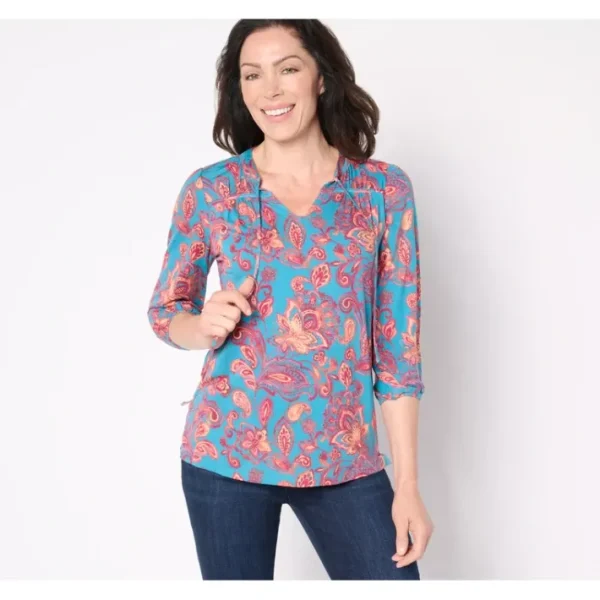 Shop All<Belle by Kim Gravel Rayon Spandex Fall Flora 3/4 Sleeve Top - a world of fashionable women's clothing, including a wide selection of dresses and trendy accessories.