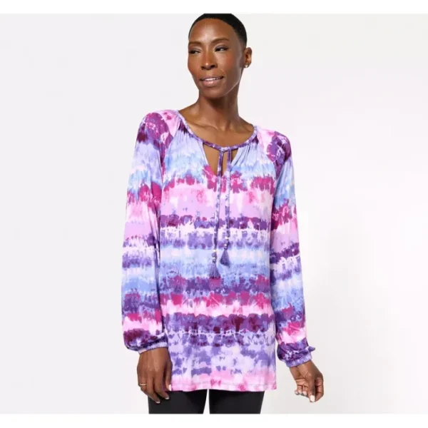Shop All<Belle by Kim Gravel Rayon Spandex Painted Desert Tassel Top - a world of fashionable women's clothing, including a wide selection of dresses and trendy accessories.