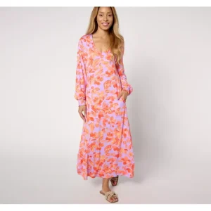 Dresses<Belle by Kim Gravel Reg Rayon Spandex Blushing Blooms Maxi Dress - a world of fashionable women's clothing, including a wide selection of dresses and trendy accessories.