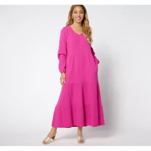 Dresses<Belle by Kim Gravel Regular Cotton Gauze Maxi Tiered Dress - a world of fashionable women's clothing, including a wide selection of dresses and trendy accessories.