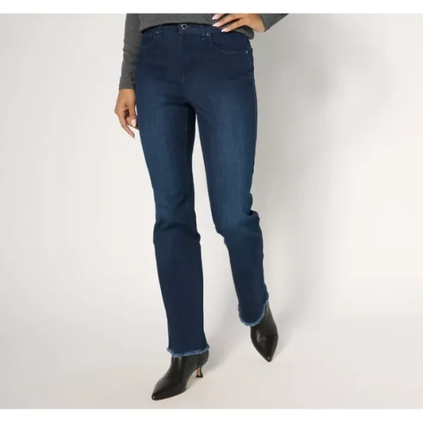 Shop All<Belle by Kim Gravel Regular Primabelle Denim Frayed Baby Boot Jean - a world of fashionable women's clothing, including a wide selection of dresses and trendy accessories.