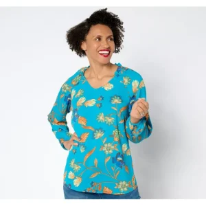 Dresses<Belle By Kim Gravel Rustic Floral Ruffle Neck Blouse - a world of fashionable women's clothing, including a wide selection of dresses and trendy accessories.