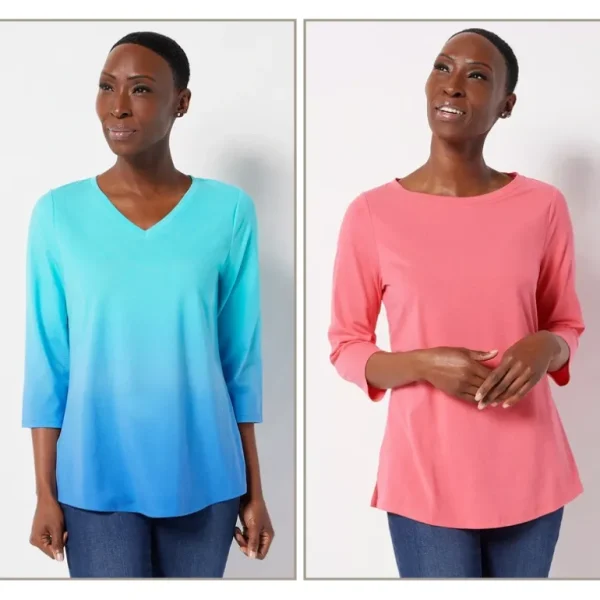 Belle by Kim Gravel Set of 2 TripleLuxe Knit 3/4-Sleeve Tops - a world of fashionable women's clothing, including a wide selection of dresses and trendy accessories.> Hat