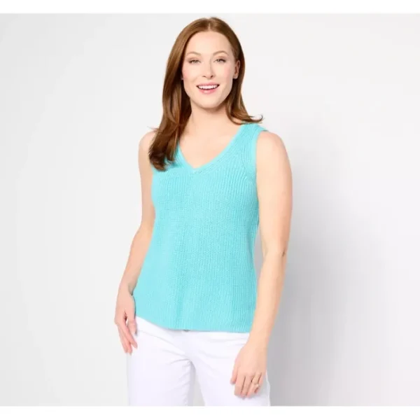 Shop All<Belle by Kim Gravel Shaker Knit V-Neck Tank Sweater - a world of fashionable women's clothing, including a wide selection of dresses and trendy accessories.