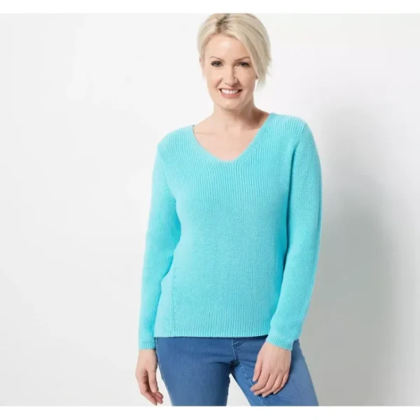 Shop All<Belle by Kim Gravel Shaker Stitch Sweater with Seam Detail - a world of fashionable women's clothing, including a wide selection of dresses and trendy accessories.
