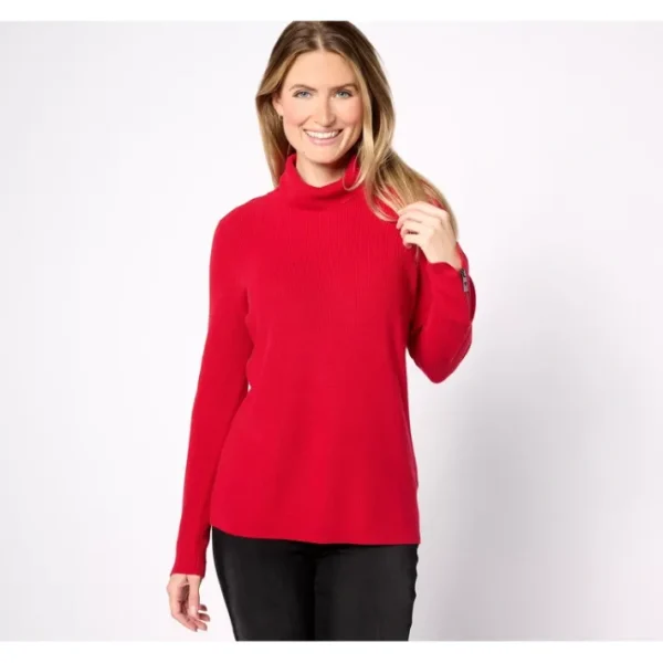 Shop All<Belle by Kim Gravel Signature Zip Cuff Micro Shaker Sweater - a world of fashionable women's clothing, including a wide selection of dresses and trendy accessories.