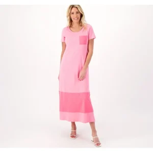 Dresses<Belle by Kim Gravel Slub Knit Color Block Maxi Dress w/Pocket - a world of fashionable women's clothing, including a wide selection of dresses and trendy accessories.