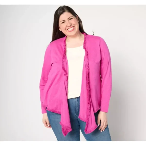 Shop All<Belle by Kim Gravel Slub Knit Fringe Benefits Shrug - a world of fashionable women's clothing, including a wide selection of dresses and trendy accessories.