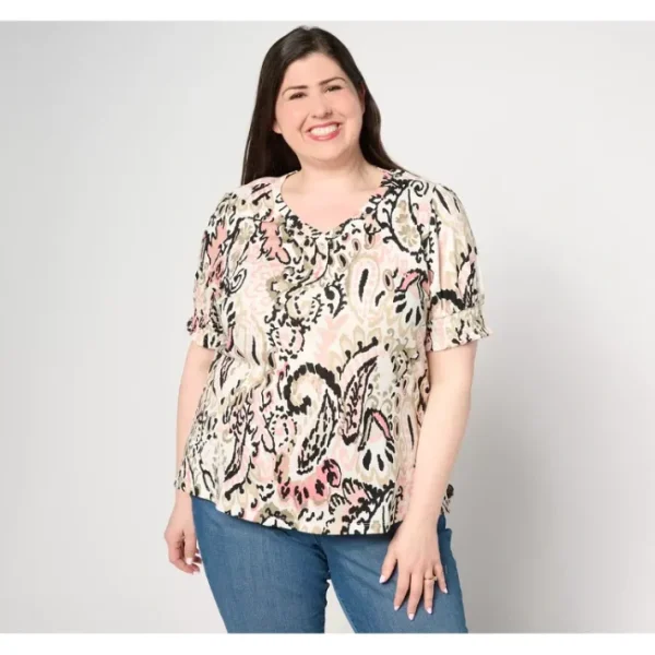 Shop All<Belle by Kim Gravel Slub Knit Paisley Perfection Top - a world of fashionable women's clothing, including a wide selection of dresses and trendy accessories.