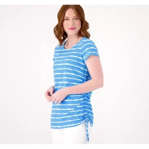 Belle by Kim Gravel Slub Knit Side Ruched Print Top - a world of fashionable women's clothing, including a wide selection of dresses and trendy accessories.> Hat