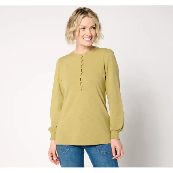 Belle by Kim Gravel Slub Knit Smocked Henley - a world of fashionable women's clothing, including a wide selection of dresses and trendy accessories.> Hat