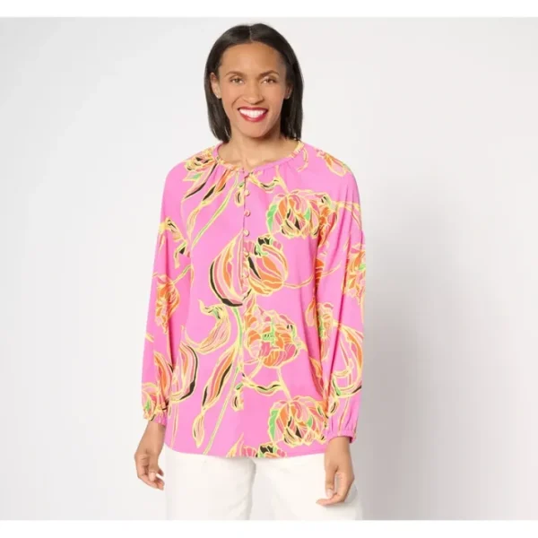 Shop All<Belle by Kim Gravel Suncatcher Peasant Blouse - a world of fashionable women's clothing, including a wide selection of dresses and trendy accessories.