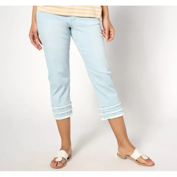 Shop All<Belle by Kim Gravel Tall TripleLuxe Denim Triple Fray Crop Jean - a world of fashionable women's clothing, including a wide selection of dresses and trendy accessories.