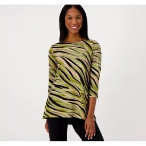 Fashion<Belle by Kim Gravel Tiger Print 3/4 Sleeve Knit Top - a world of fashionable women's clothing, including a wide selection of dresses and trendy accessories.