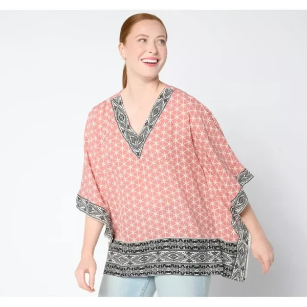 Shop All<Belle by Kim Gravel Tribal Fusion Mixed Print Poncho - a world of fashionable women's clothing, including a wide selection of dresses and trendy accessories.