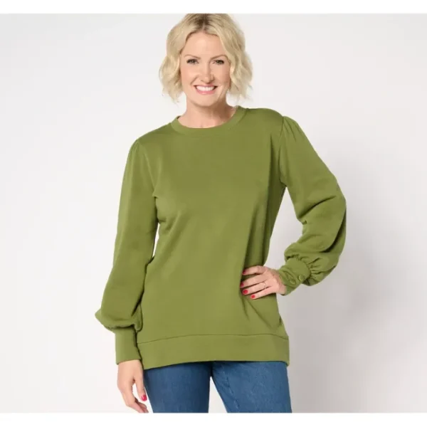Shop All<Belle by Kim Gravel TripleLuxe Fleece Button Sleeve Top - a world of fashionable women's clothing, including a wide selection of dresses and trendy accessories.