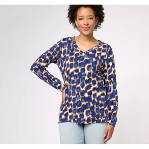Dresses<Belle by Kim Gravel TripleLuxe Knit Abstract Giraffe Top - a world of fashionable women's clothing, including a wide selection of dresses and trendy accessories.