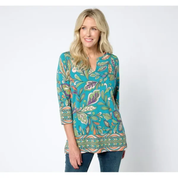 Shop All<Belle by Kim Gravel TripleLuxe Knit Botanical Top - a world of fashionable women's clothing, including a wide selection of dresses and trendy accessories.