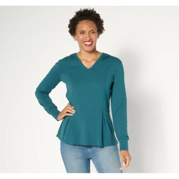 Shop All<Belle by Kim Gravel TripleLuxe Knit Fit Flare Hooded Top - a world of fashionable women's clothing, including a wide selection of dresses and trendy accessories.