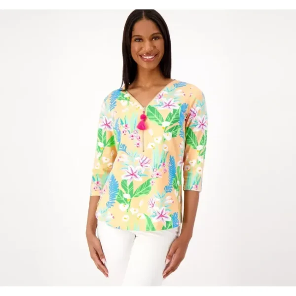 Shop All<Belle by Kim Gravel TripleLuxe Knit Hot Hibiscus Zip Detail Top - a world of fashionable women's clothing, including a wide selection of dresses and trendy accessories.