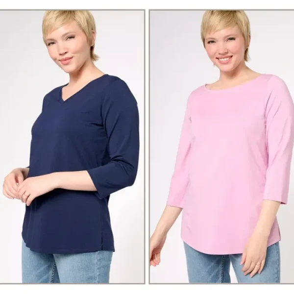 Shop All<Belle by Kim Gravel TripleLuxe Knit Set of 2 3/4 Sleeve Tops - a world of fashionable women's clothing, including a wide selection of dresses and trendy accessories.