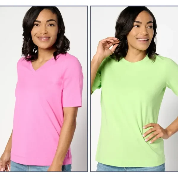 Shop All<Belle by Kim Gravel TripleLuxe Knit Set of 2 Elbow Sleeve Tops - a world of fashionable women's clothing, including a wide selection of dresses and trendy accessories.