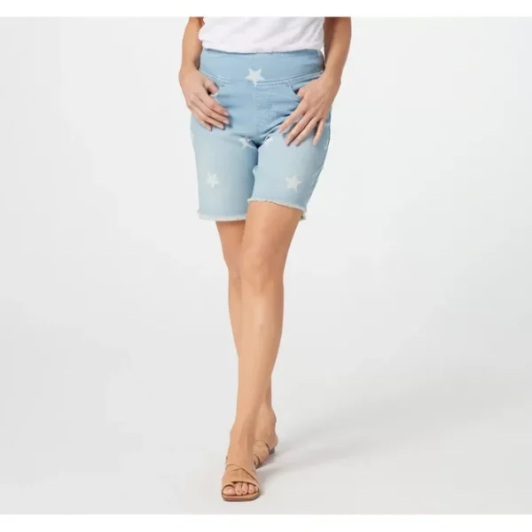 Shop All<Belle by Kim Gravel TripleLuxe Star Print Pull-On Shorts - a world of fashionable women's clothing, including a wide selection of dresses and trendy accessories.