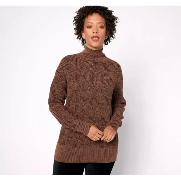 Shop All<Belle by Kim Gravel Twisted Cable Mock Neck Sweater - a world of fashionable women's clothing, including a wide selection of dresses and trendy accessories.