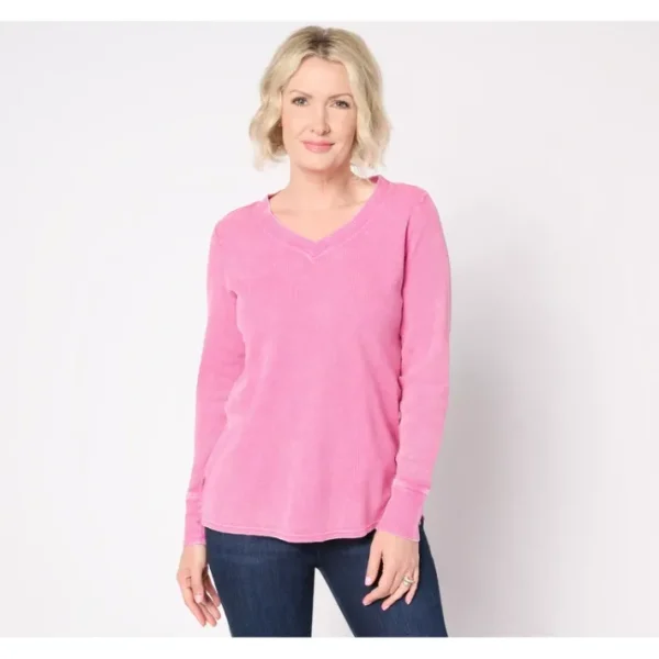 Shop All<Belle by Kim Gravel Vintage Washed Waffle V-Neck Top - a world of fashionable women's clothing, including a wide selection of dresses and trendy accessories.
