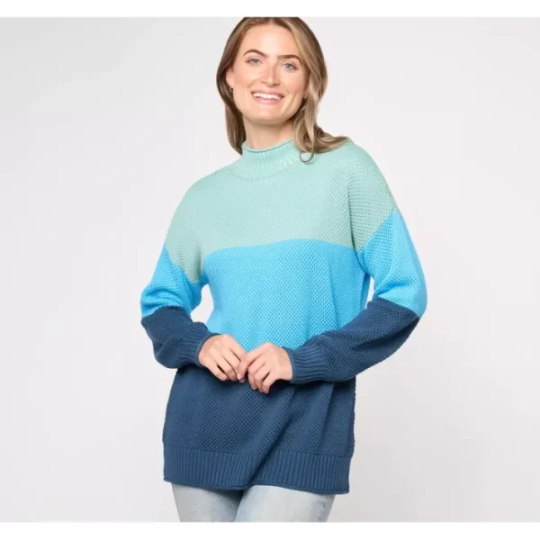 Shop All<Belle by Kim Gravel Waffle Stitch Color Block Sweater - a world of fashionable women's clothing, including a wide selection of dresses and trendy accessories.