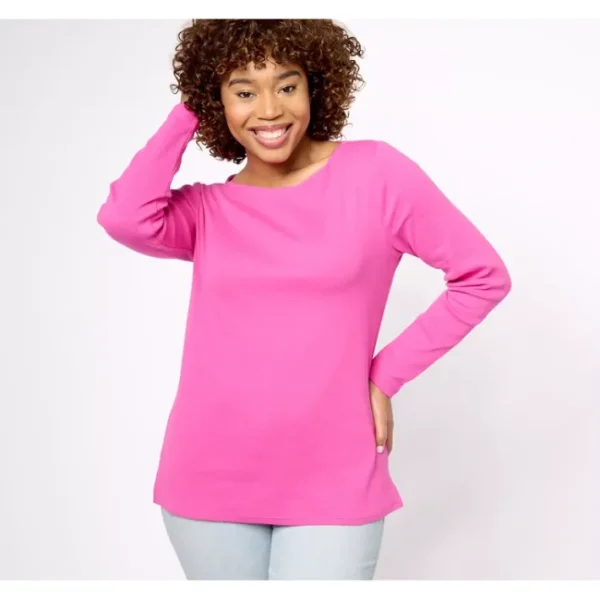 Shop All<Belle by Kim Gravel 2x2 Rib Baby Bateau Long Sleeve Top - a world of fashionable women's clothing, including a wide selection of dresses and trendy accessories.